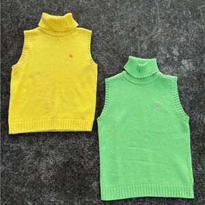 Lauren Ralph Lauren Yellow and Green Sleeveless Turtleneck Tops vintage